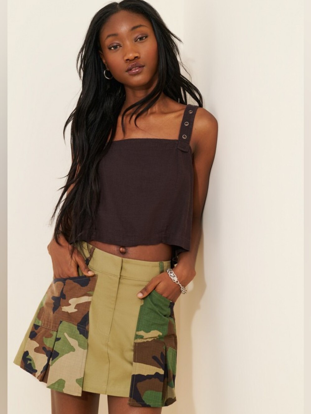 Anthropologie Nuuly Reworked Camoflauge Ruffled Mini Skirt In M